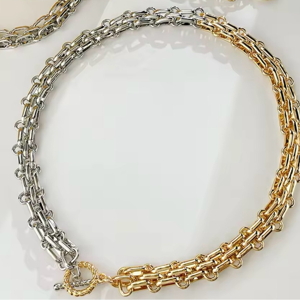 Two Tone Thick Wide Link Chains Chunky Necklace for Woman